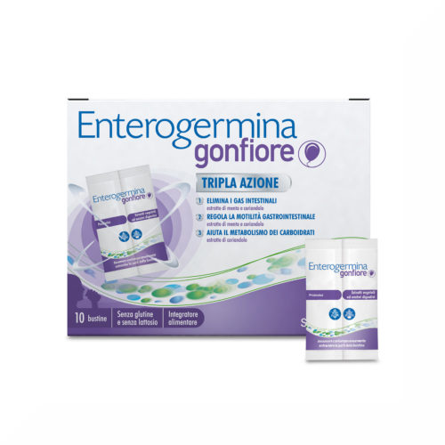 Enterogermina Gonfiore Integratore Alimentare con Probiotici, Enzimi Digestivi e Fermenti Lattici, Gusto Pesca 10 bustine