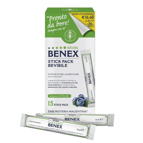 Erboristeria Magentina Natural Benex Bevibile utile per il microcircolo 15 Stick