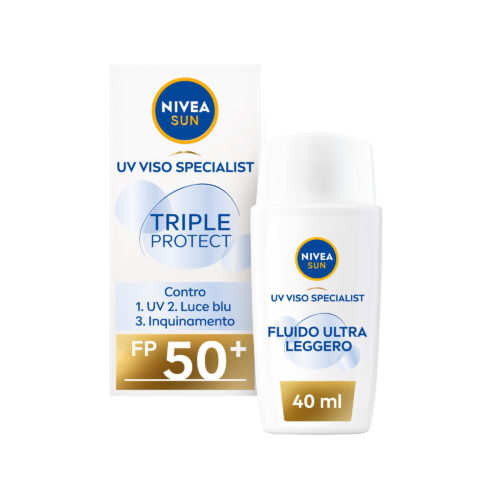 Nivea Sun Crema Viso Solare Triple Protection Fp50+ 40ml Crema Solare Viso in Fluido Ultra Leggero