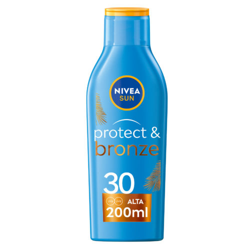 Nivea Sun Latte Solare Protect & Bronze Fp30 Crema Solare Per Un'abbronzatura Dorata 200ml