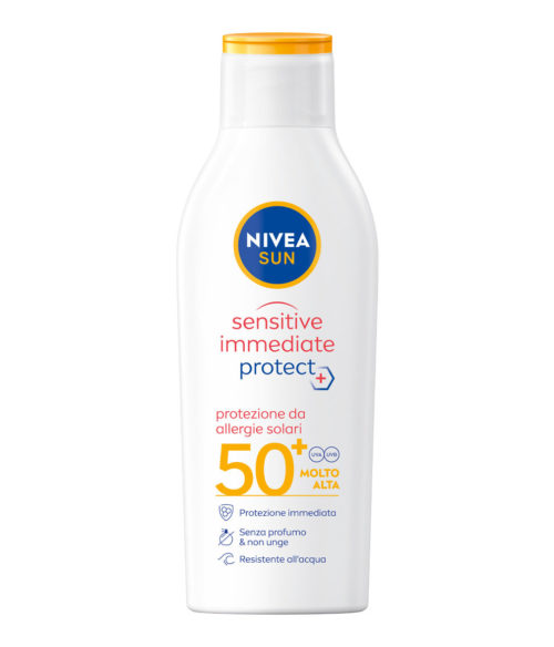 Nivea Sun Latte Solare Sensitive Immediate Protect Fp50+ Crema Solare Per Le Allergie Solari 200ml