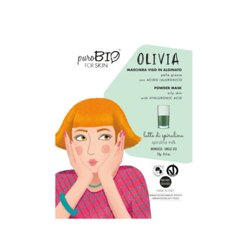 PuroBio Olivia Maschera Viso in alginato al latte di spirulina per pelle grassa 13g