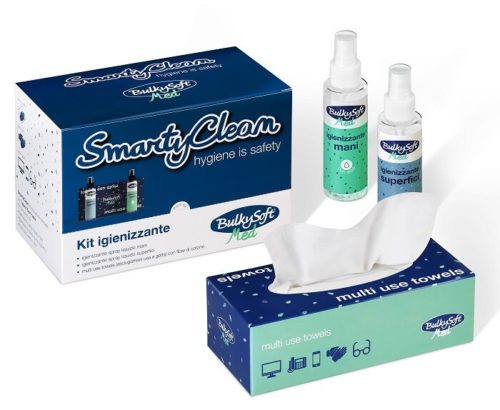 Smarty Clean Kit Igiene Spray Mani 100ml+Spray Superfici 100ml+ Box Asciugamani Carta